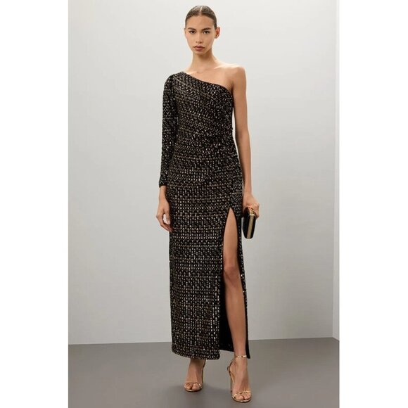 ML MONIQUE LHUILLIER Women's One Shoulder Velvet Sequin Gown Size 2 - Picture 1 of 8